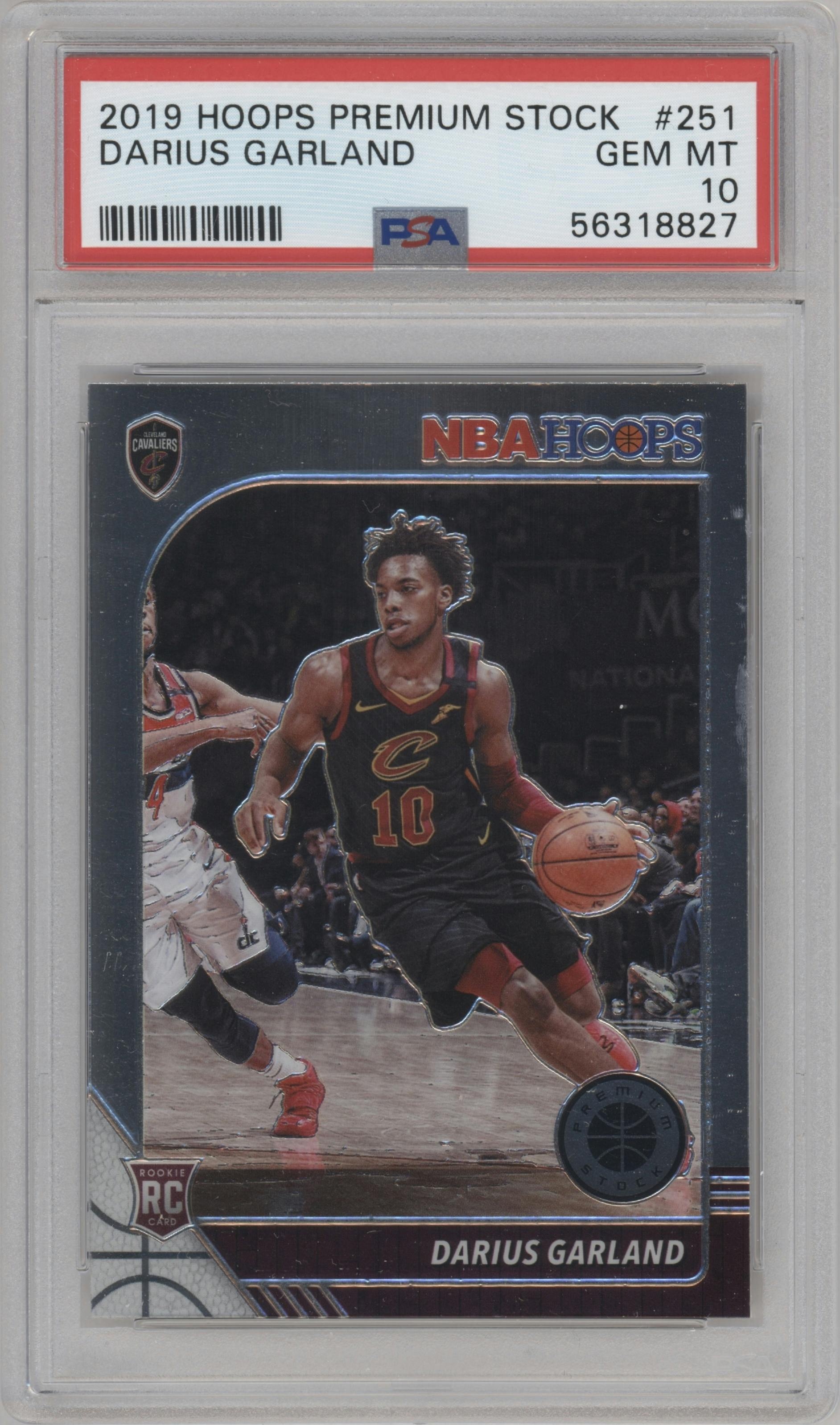 Darius Garland from the 2019-20 Panini Hoops Premium Stock set graded by PSA and given an overall grade of 10.