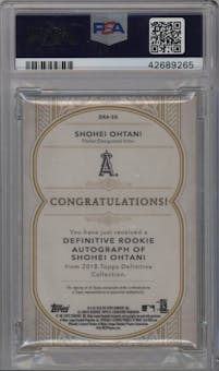 Shohei Ohtani from the 2018 Topps Definitive Collection set featuring a Green parallel graded by PSA and given an overall grade of 10.