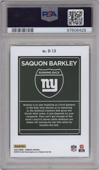 Saquon Barkley from the 2023 Panini Donruss set graded by PSA and given an overall grade of 10.