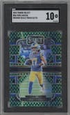 Puka Nacua from the 2023 Panini Select set featuring a Dragon Scale parallel graded by SGC and given an overall grade of 10.