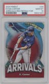 Evan Carter from the 2024 Topps Finest set featuring a Red Refractor parallel graded by PSA and given an overall grade of 10.