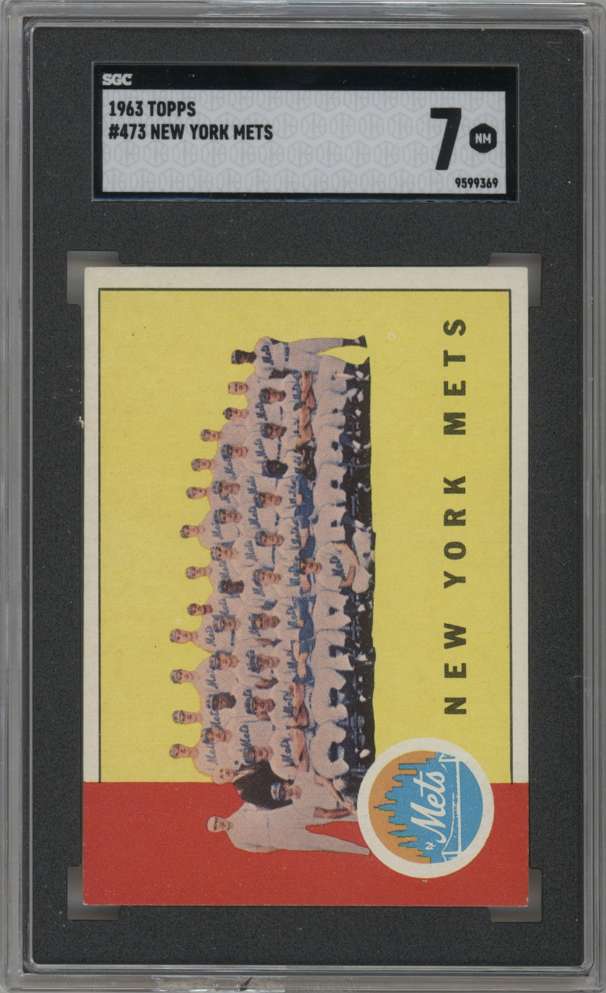 New York Mets Team from the 1963 Topps set graded by SGC and given an overall grade of 7.
