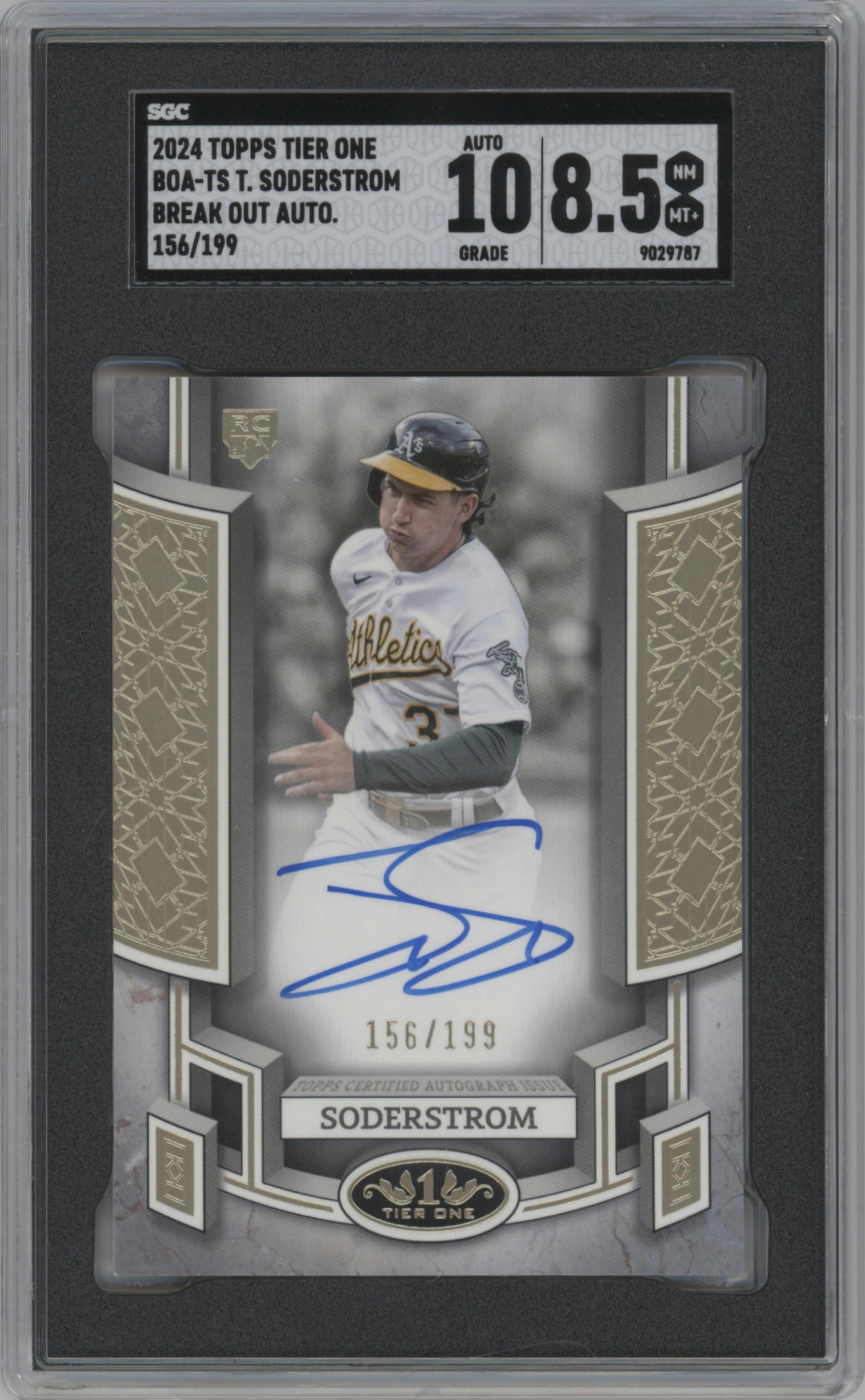 Tyler Soderstrom from the 2024 Topps Tier One  set graded by SGC and given an overall grade of 8.5.