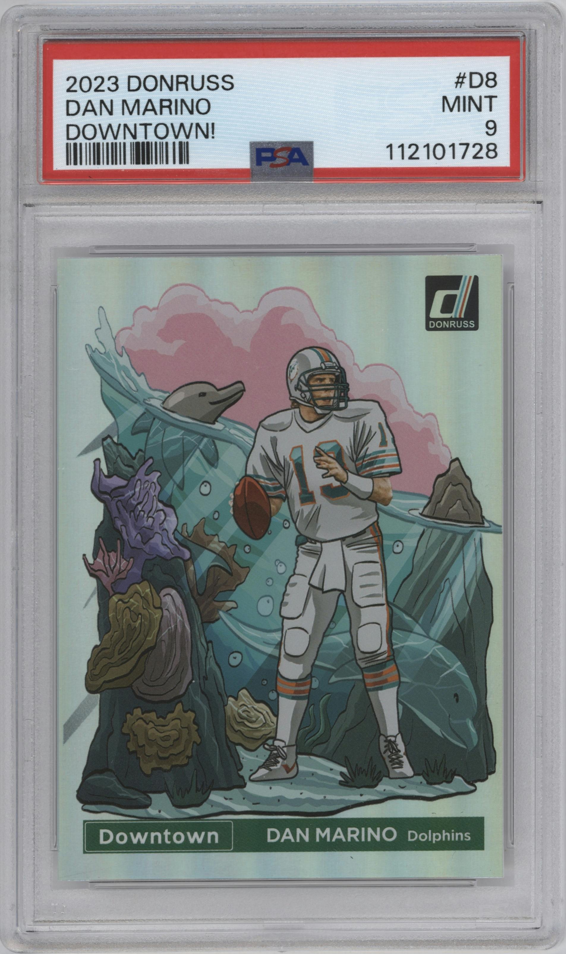 Dan Marino  from the 2023 Panini Donruss set graded by PSA and given an overall grade of 9.