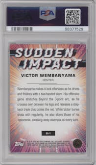 Victor Wembanyama from the 2023-24 Topps Chrome set featuring a Green Topps Refractor parallel graded by PSA and given an overall grade of 10.