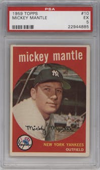 Mickey Mantle from the 1959 Topps set graded by PSA and given an overall grade of 5.