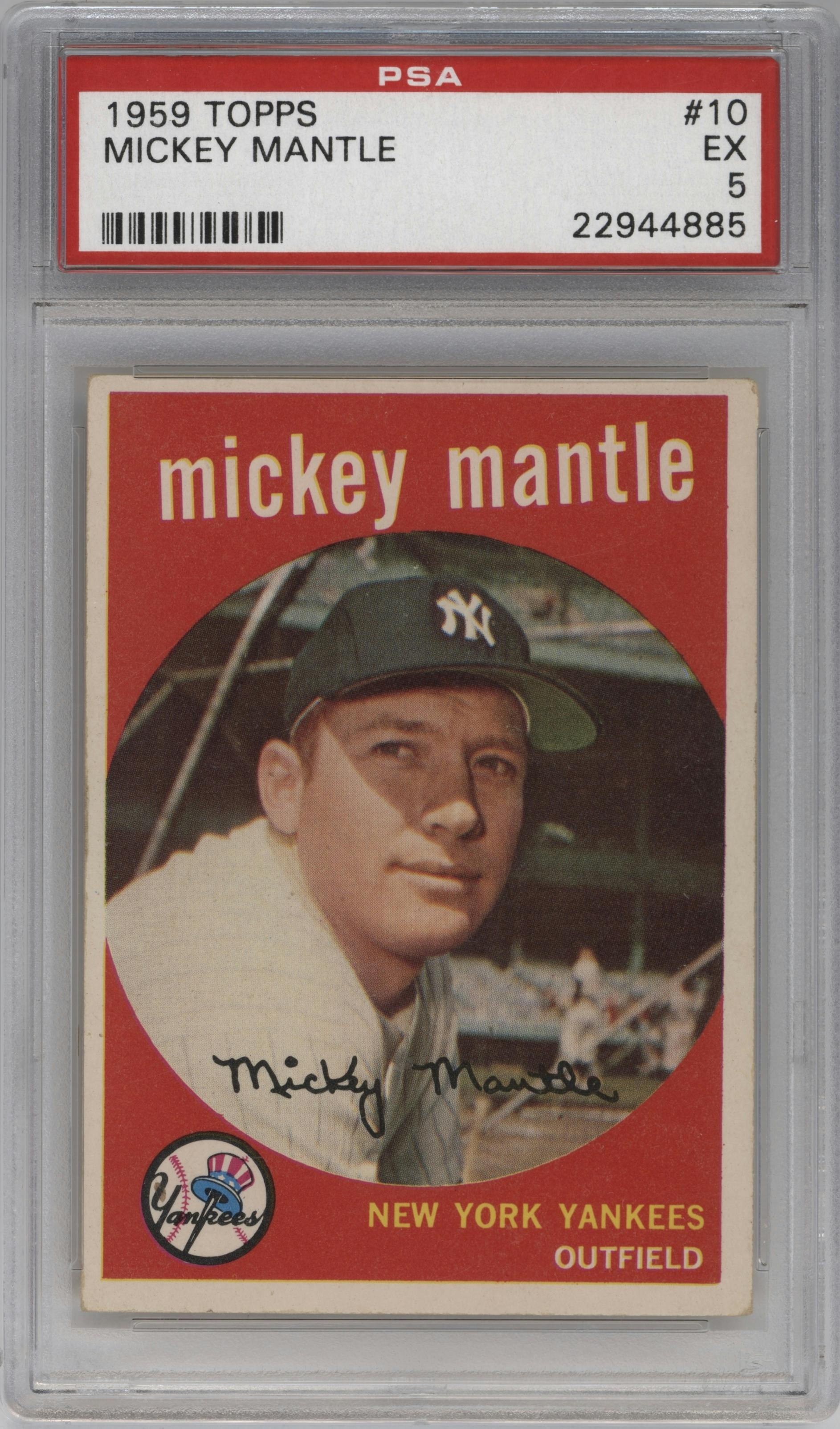 Mickey Mantle from the 1959 Topps set graded by PSA and given an overall grade of 5.