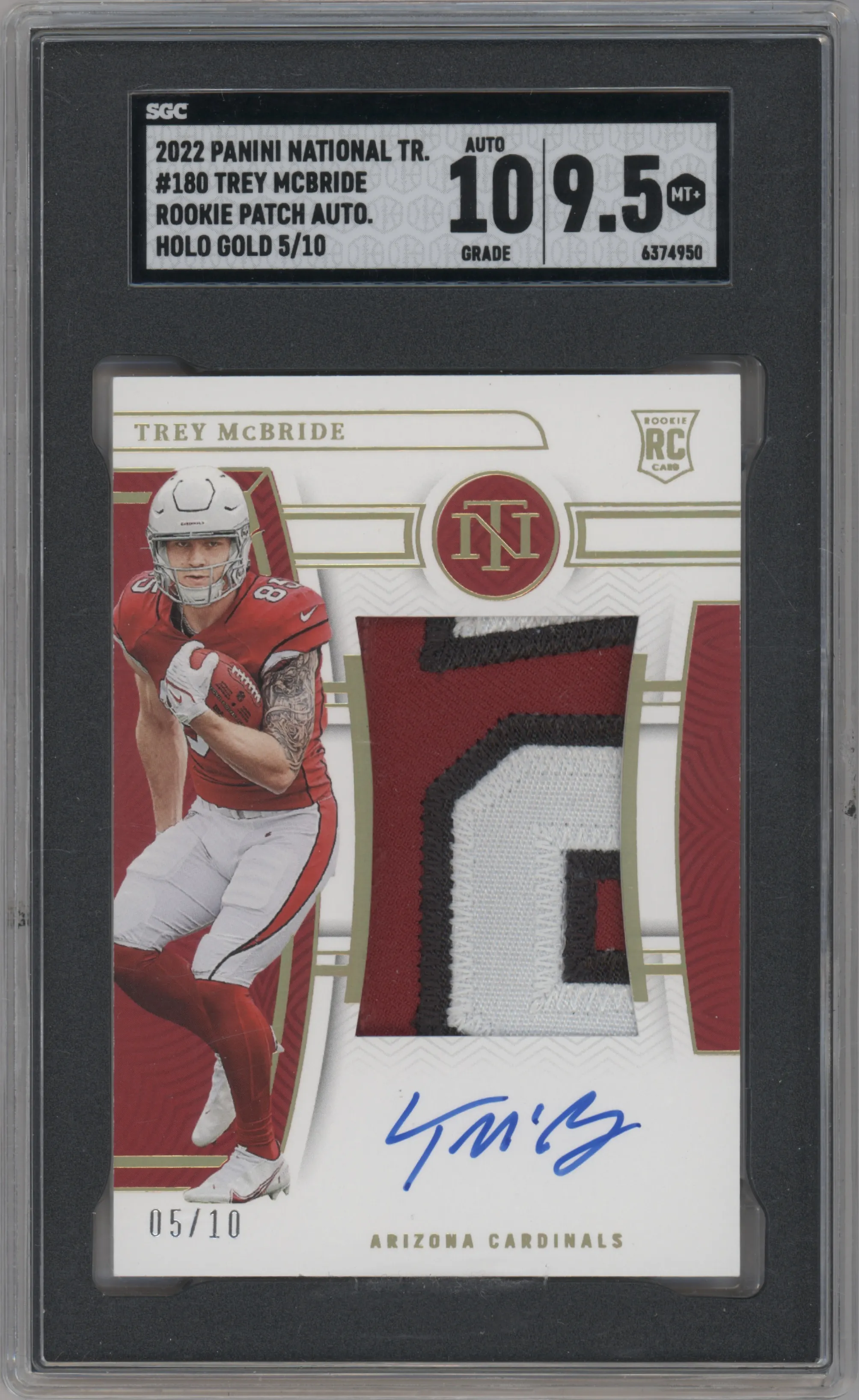 2022 Panini National Treasures RPA Trey McBride Holo Gold #180 SGC 9.5