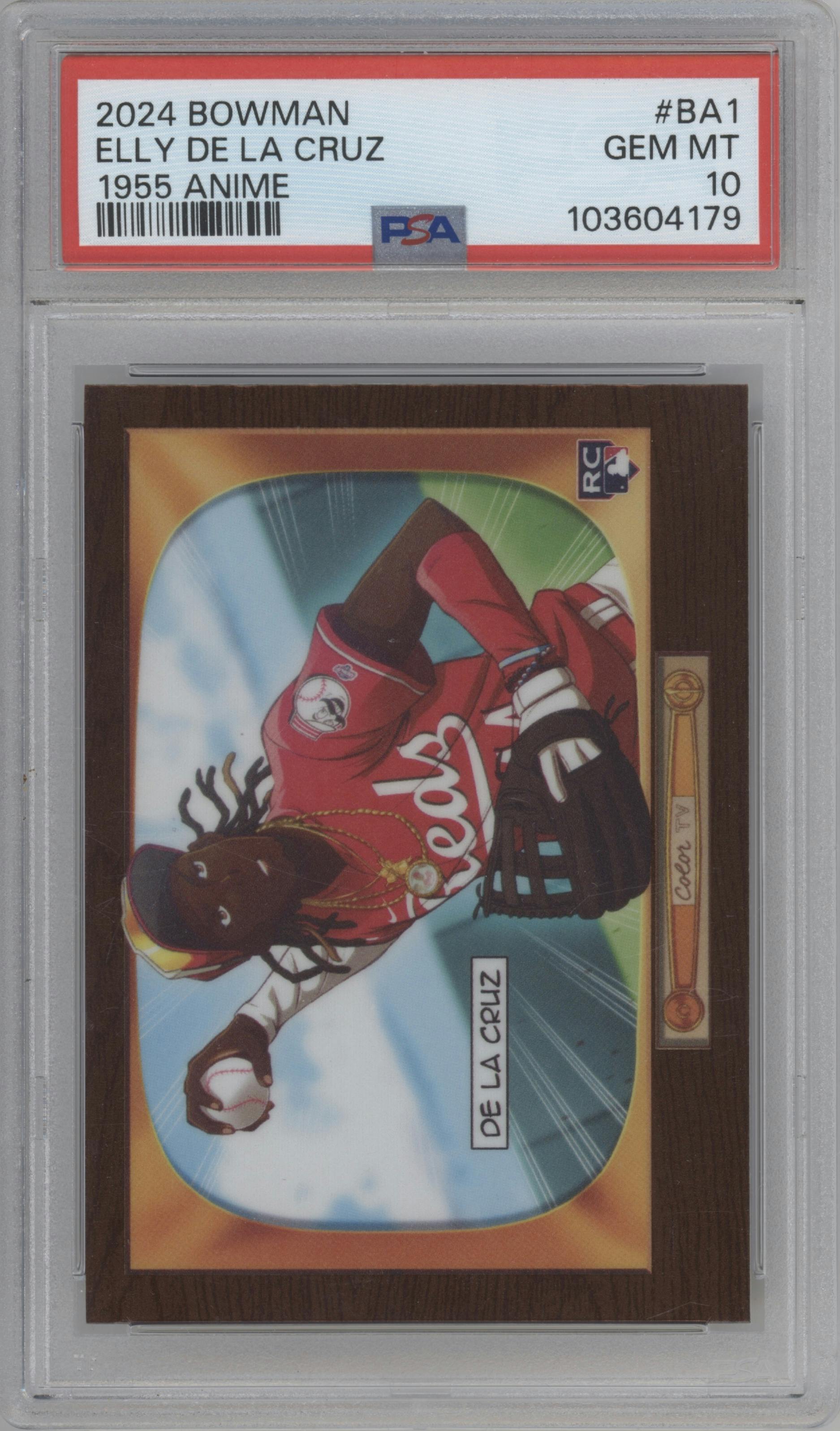 Elly De La Cruz from the 2024 Bowman set graded by PSA and given an overall grade of 10.