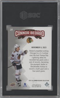 Connor Bedard from the 2023-24 Upper Deck Connor Bedard Collection set graded by SGC and given an overall grade of 9.