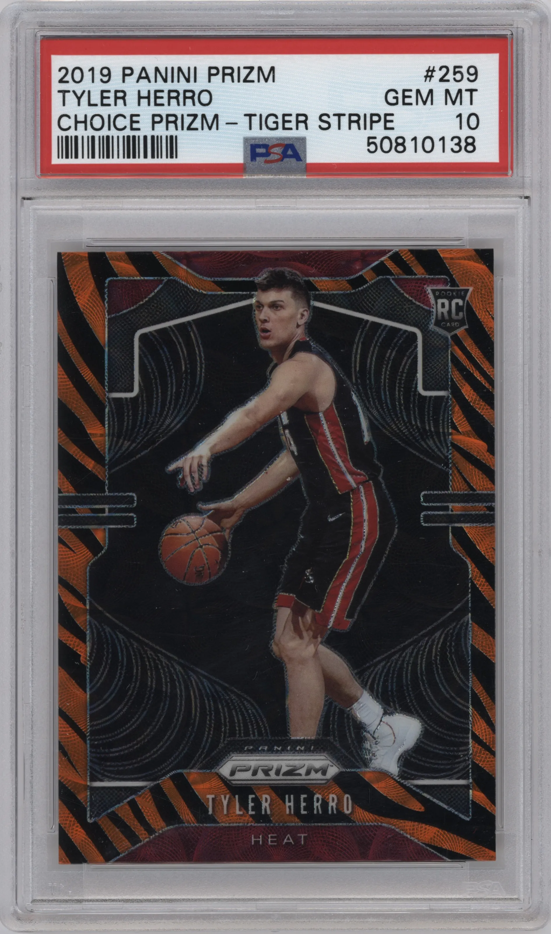 2019 Panini Prizm Tyler Herro Choice Tiger Stripe #259 PSA 10