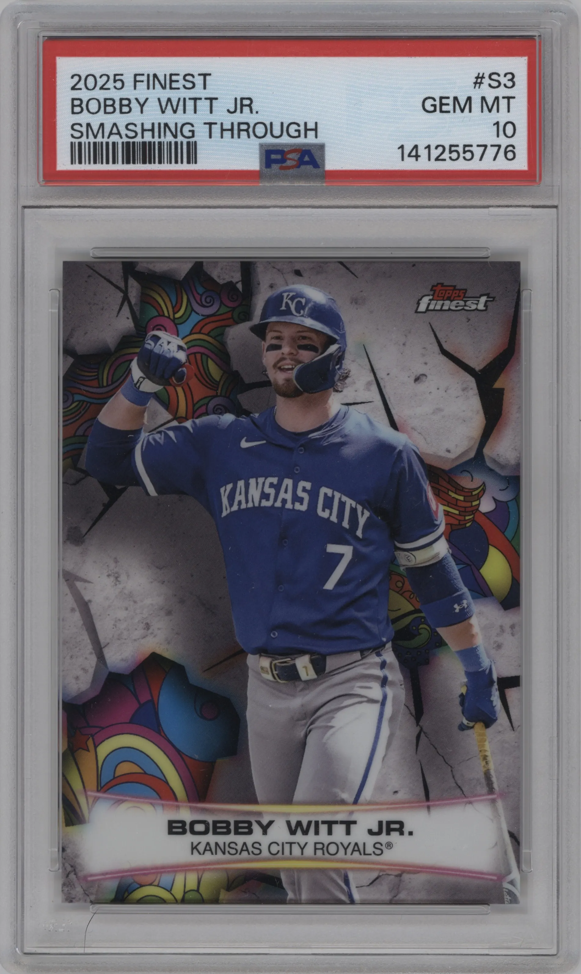 2025 Topps Finest Smashing Through Bobby Witt Jr. PSA 10