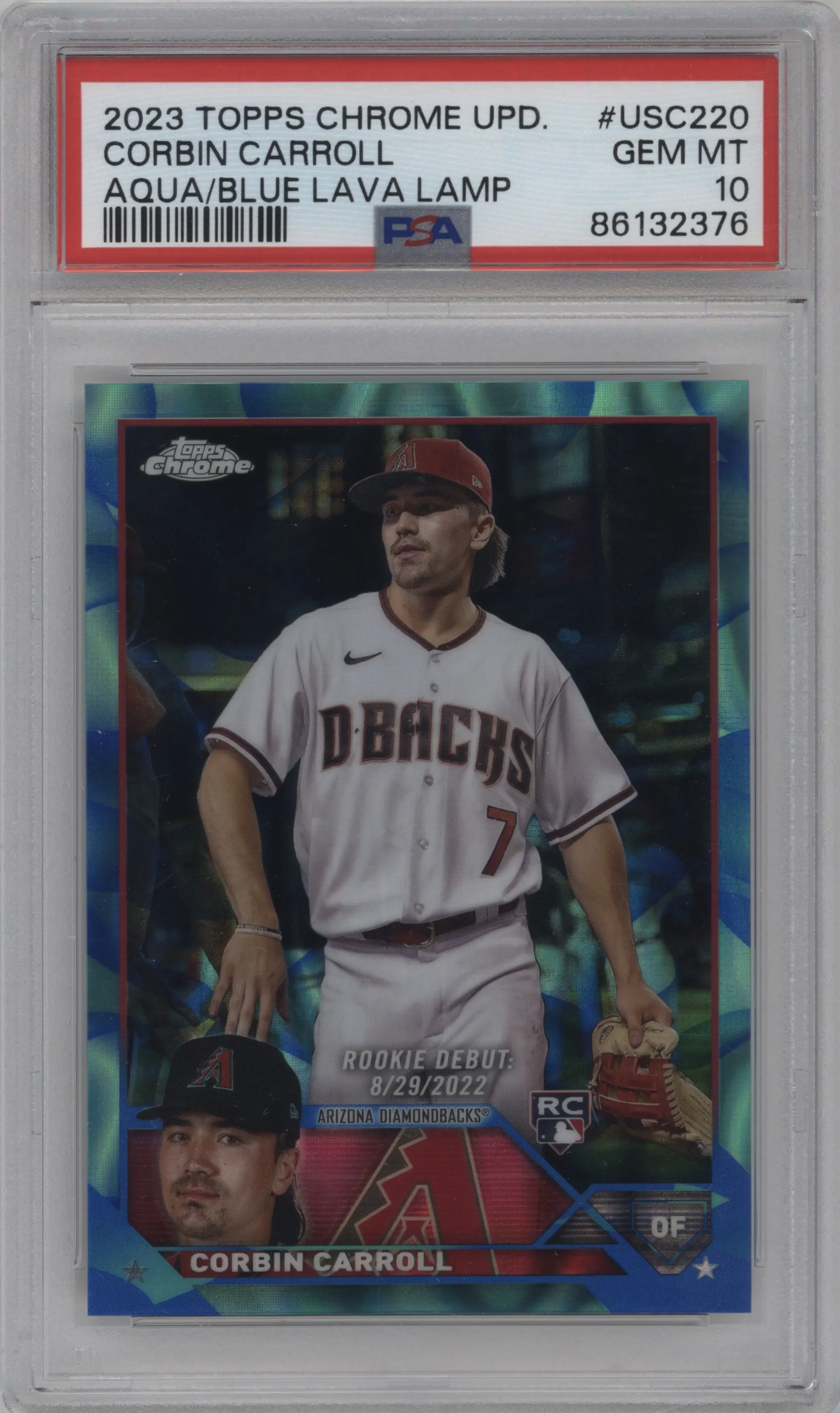 2023 Topps Chrome Update Corbin Carroll Aqua/Blue Lava Lamp Refractor PSA 10