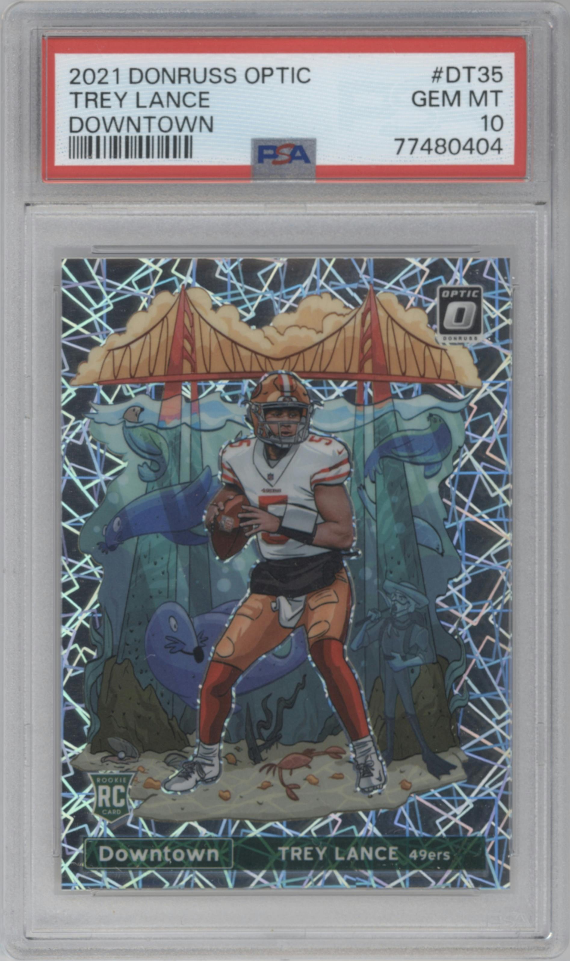 Trey Lance from the 2021 Panini Donruss Optic set graded by PSA and given an overall grade of 10.