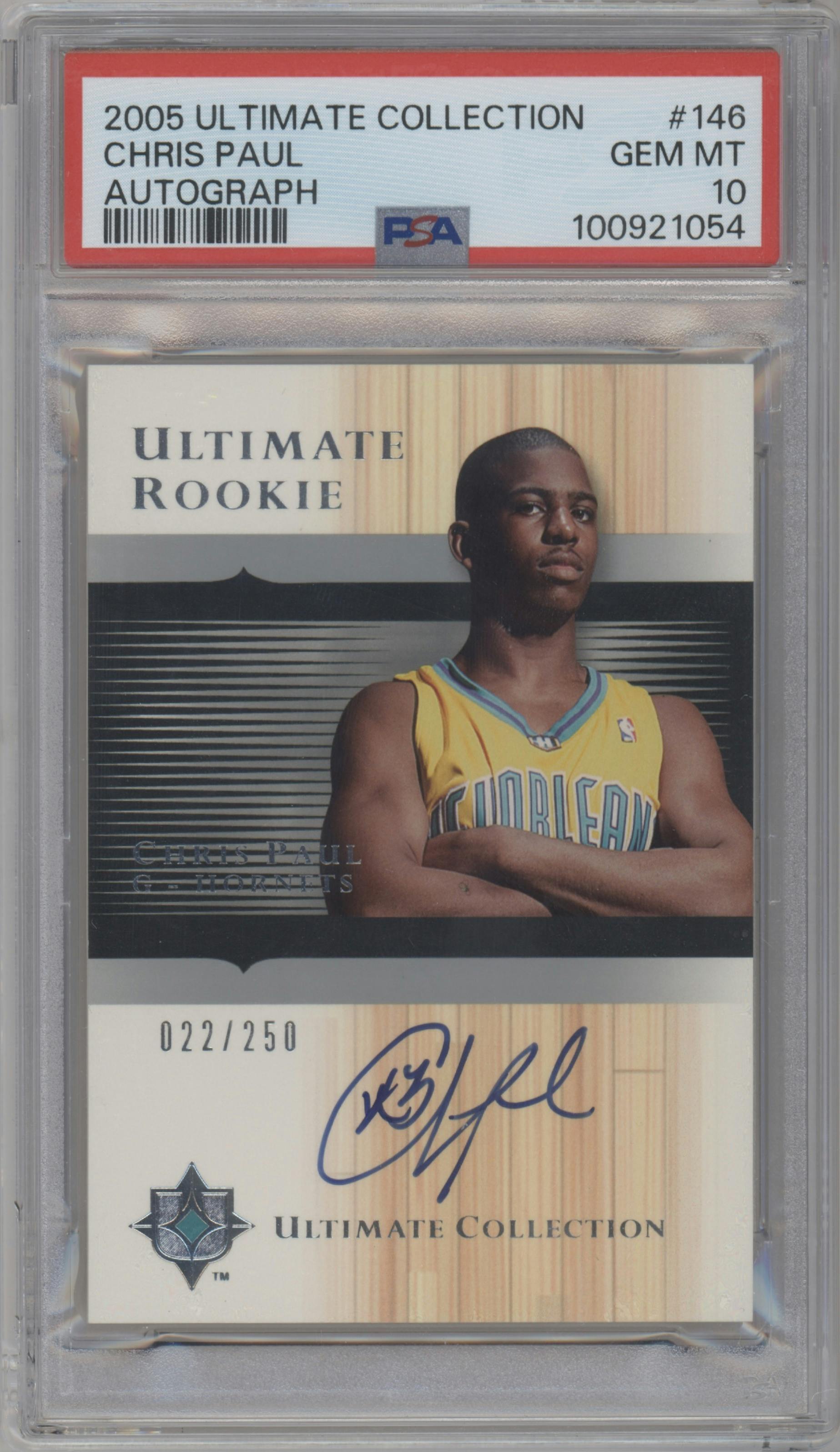 Chris Paul from the 2005-06 Upper Deck Ultimate Collection set graded by PSA and given an overall grade of 10.