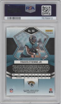 Travis Etienne Jr. from the 2022 Panini Mosaic set featuring a Honeycomb parallel graded by PSA and given an overall grade of 10.