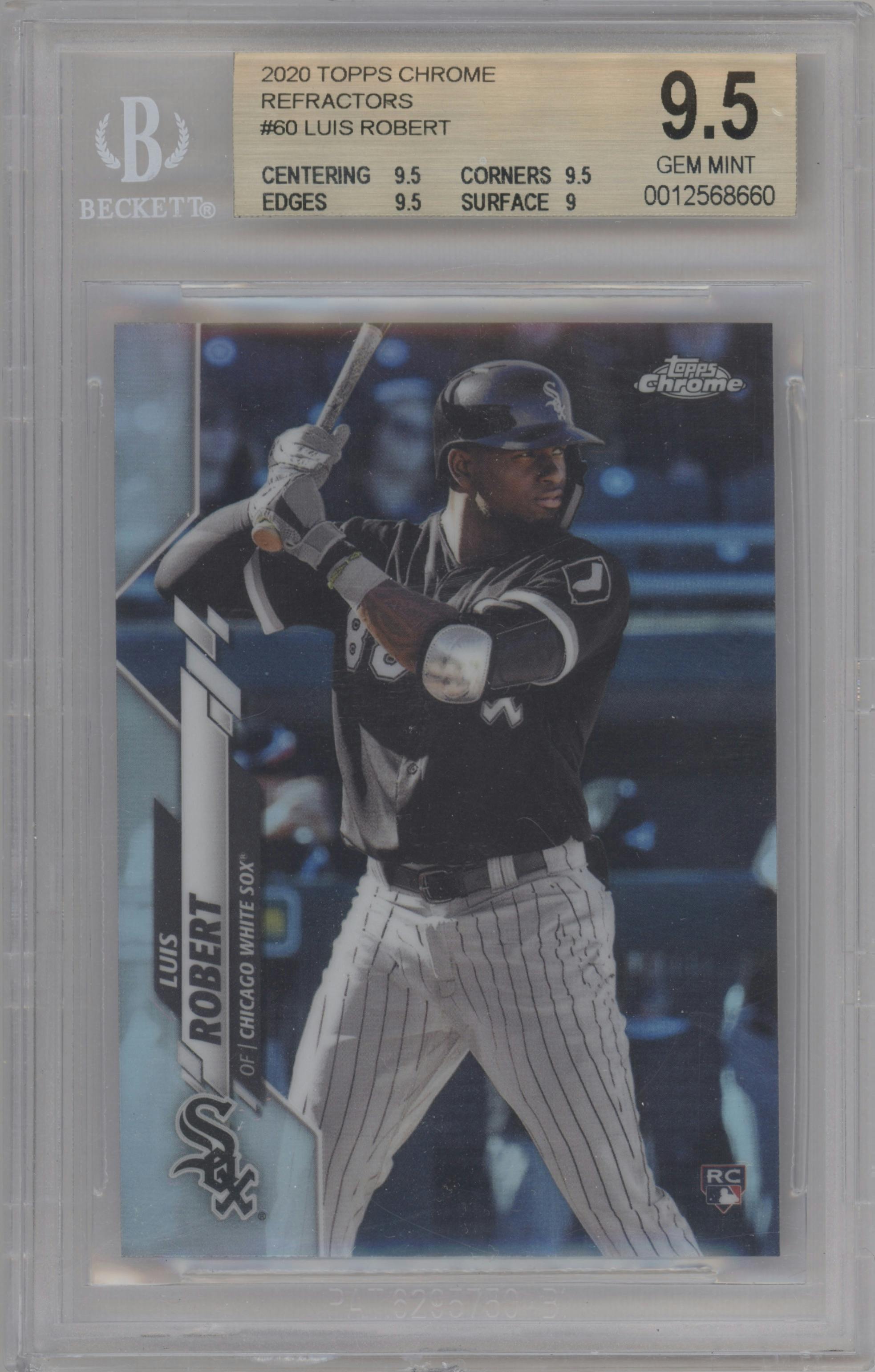 Luis Robert from the 2020 Topps Chrome set featuring a Refractor  parallel graded by Beckett and given an overall grade of 9.5.