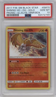 Shining Ho-Oh from the 2017 Pokemon S&M set featuring a Shining Legends Elite Trainer Box parallel graded by PSA and given an overall grade of 10.
