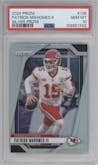 Patrick Mahomes II from the 2024 Panini Prizm set featuring a Silver Prizm parallel graded by PSA and given an overall grade of 10.
