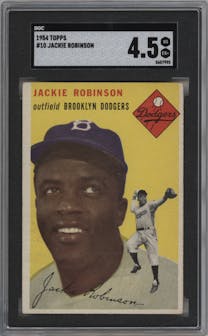 Jackie Robinson from the 1954 Topps set graded by SGC and given an overall grade of 4.5.