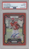 Rashee Rice from the 2023 Panini Prizm set featuring a Red Wave parallel graded by PSA and given an overall grade of 10.