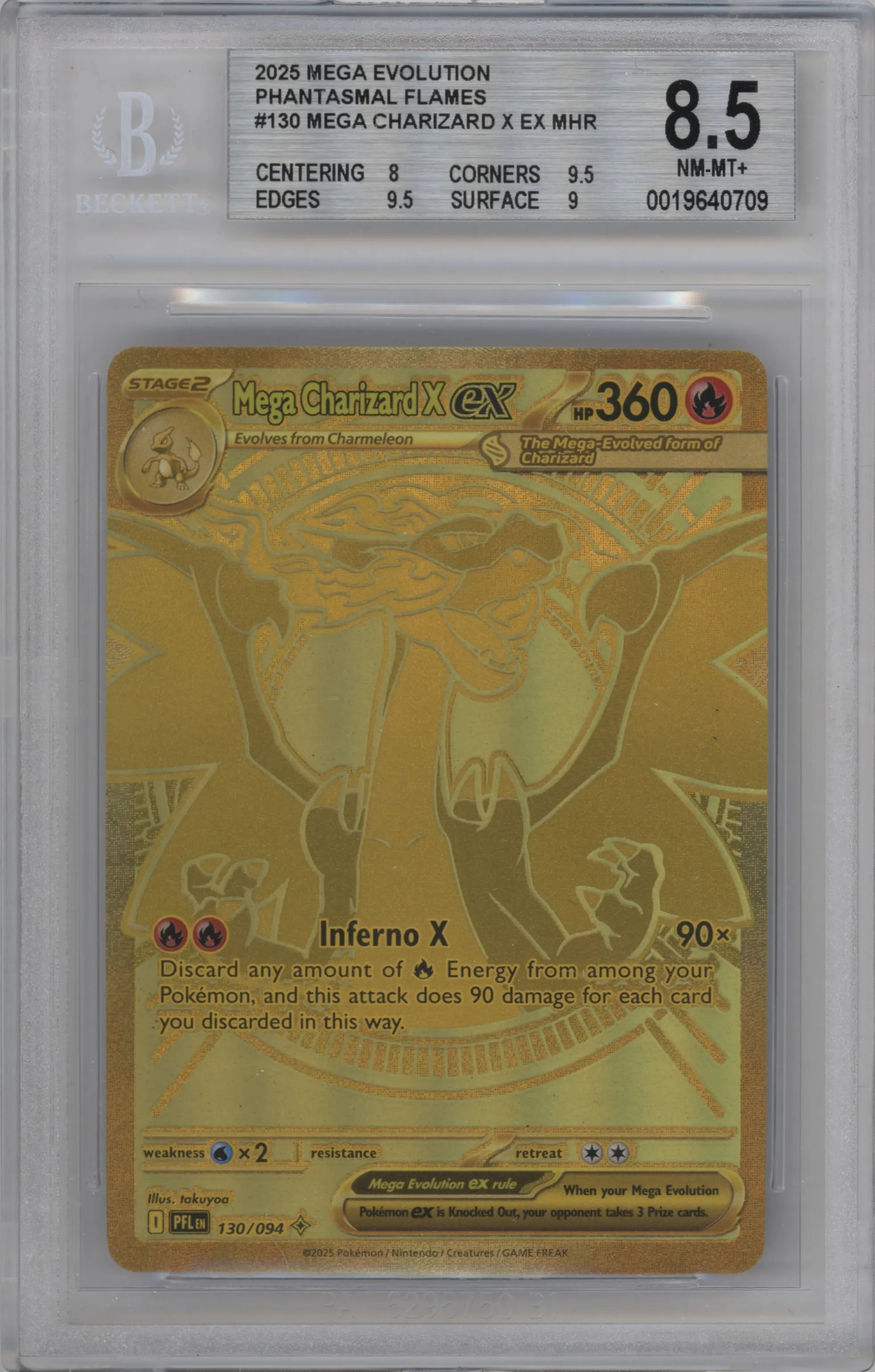 2025 Pokemon Mega Evolution Phan. Flames Mega Charizard X ex Mega Hyper Rare #130 BGS 8.5