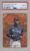 Ken Griffey, Jr. from the 1996 Fleer Ultra set featuring a Gold Medallion parallel graded by PSA and given an overall grade of 8.