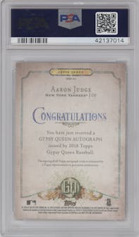 Aaron Judge from the 2018 Topps Gypsy Queen set graded by PSA and given an overall grade of 9.