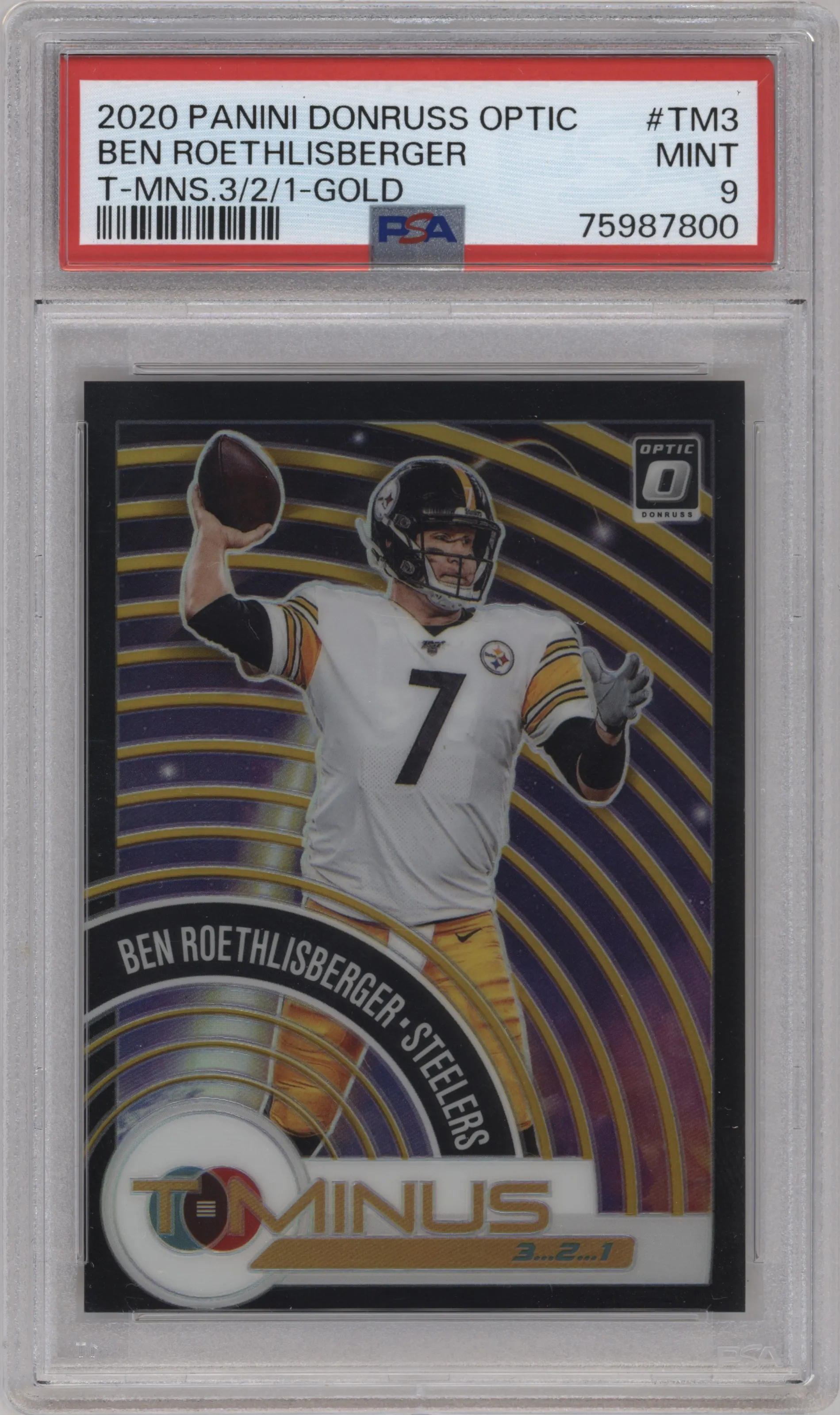 2020 Panini Donruss Optic T-Minus 3...2...1 Ben Roethlisberger Gold #TM-3 PSA 9