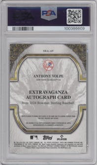 Anthony Volpe from the 2024 Bowman Sterling set featuring a Blue Sterling Scintillate  parallel graded by PSA and given an overall grade of 10.