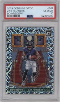 Zay Flowers from the 2023 Donruss Optic set graded by PSA and given an overall grade of 10.