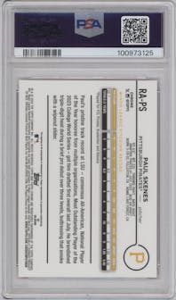 Paul Skenes from the 2024 Topps Chrome Update set featuring a Orange Refractor parallel graded by PSA and given an overall grade of 10.