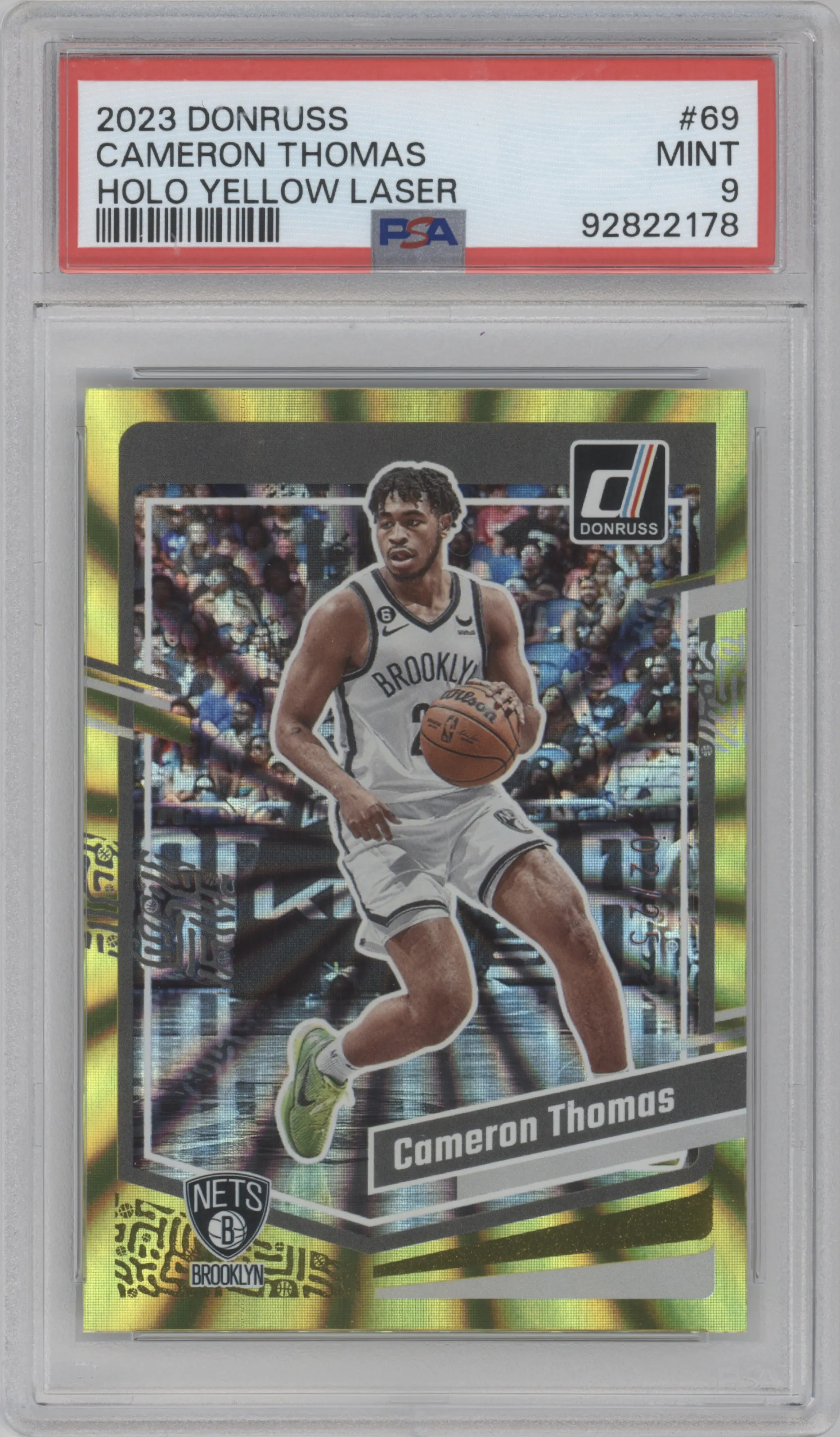 2023 Panini Donruss Cameron Thomas Yellow Holo Lazer PSA 9