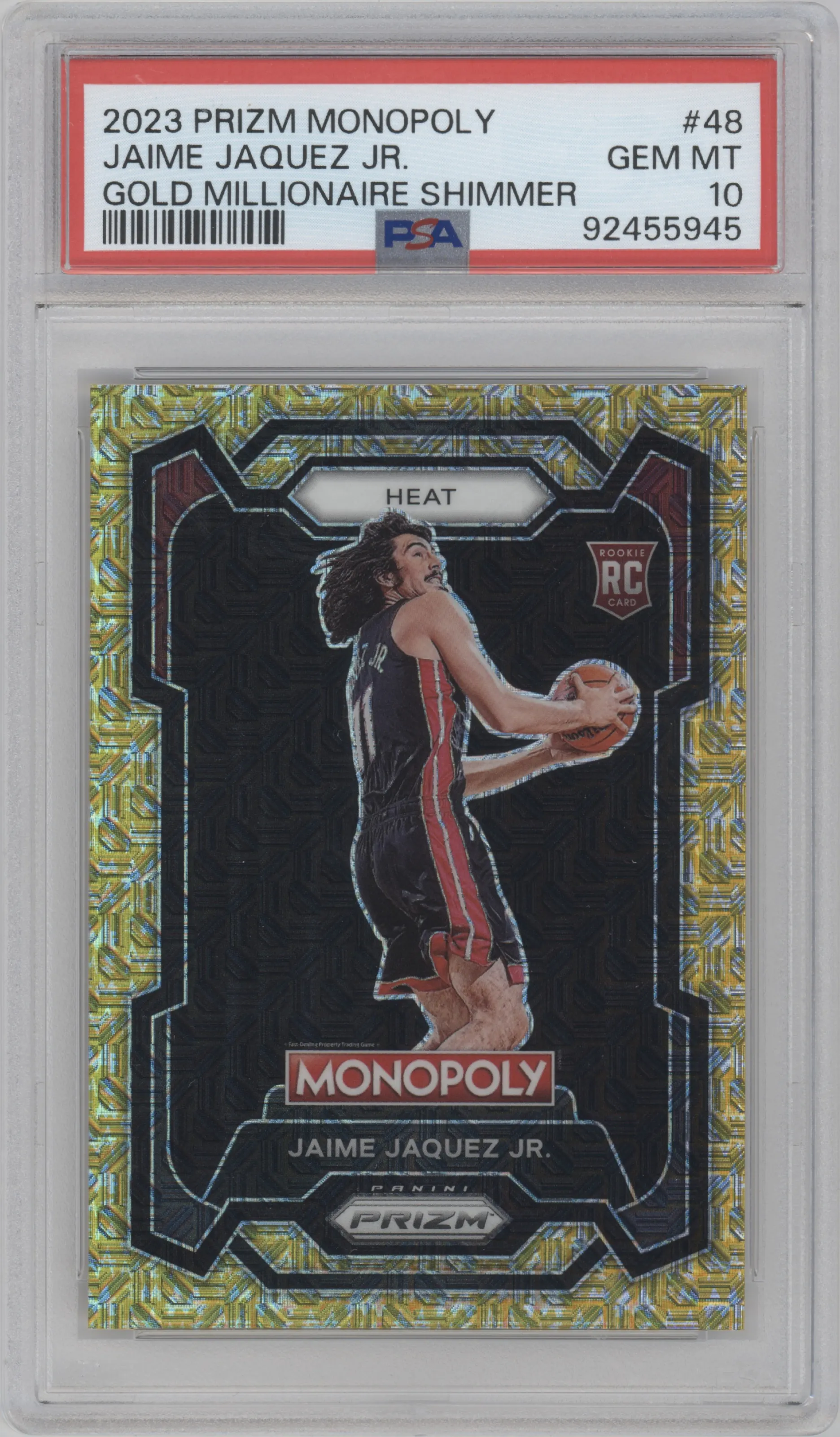 2023 Panini Prizm Monopoly Jaime Jaquez Jr. Gold Millionaire Shimmer #48 PSA 10