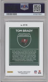 Tom Brady from the 2022 Panini Donruss set graded by PSA and given an overall grade of 10.