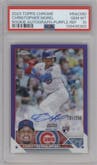Christopher Morel from the 2023 Topps Chrome set featuring a Purple Refractor parallel graded by PSA and given an overall grade of 10.