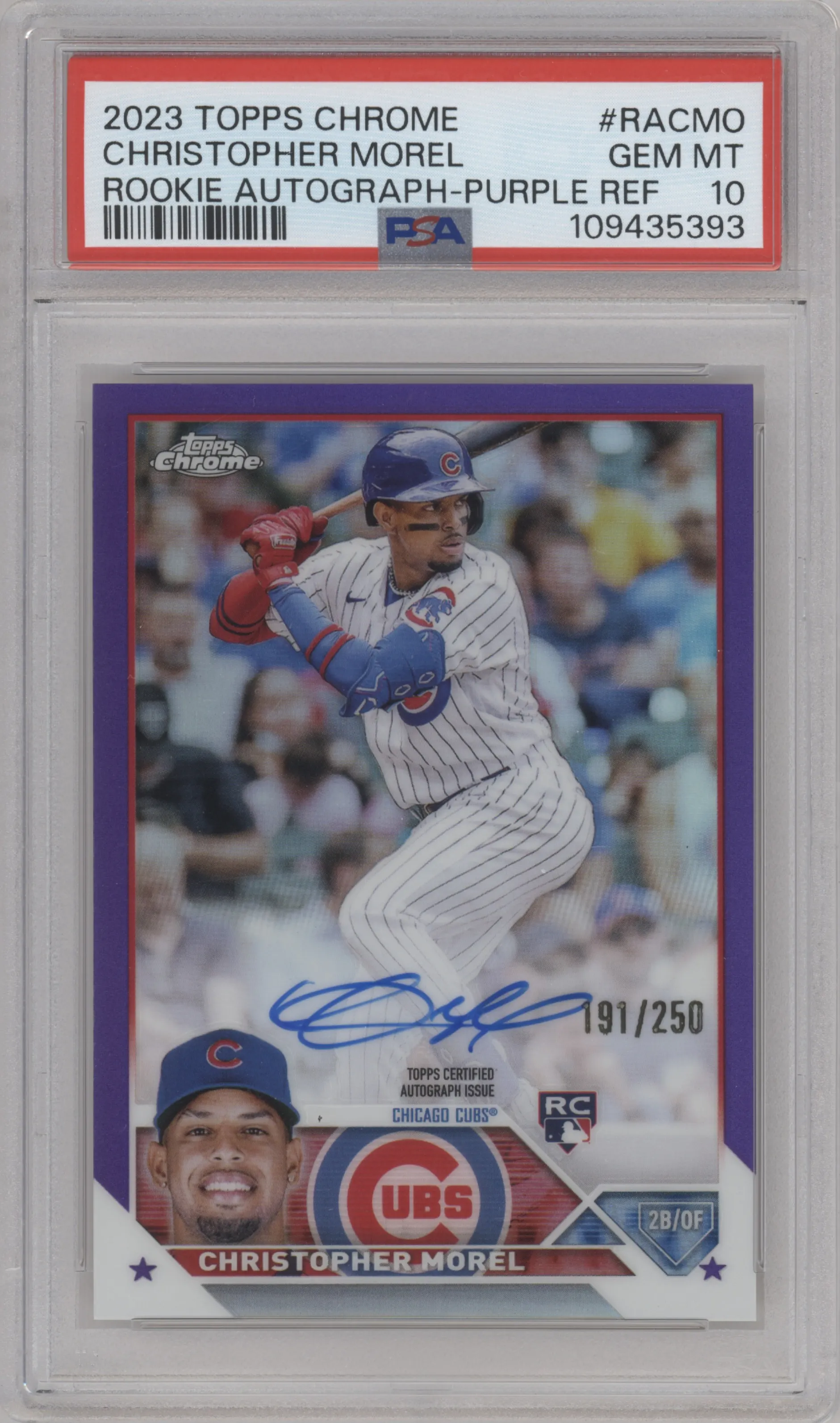 2023 Topps Chrome Rke.Auto Christopher Morel Purple Refractor PSA 10