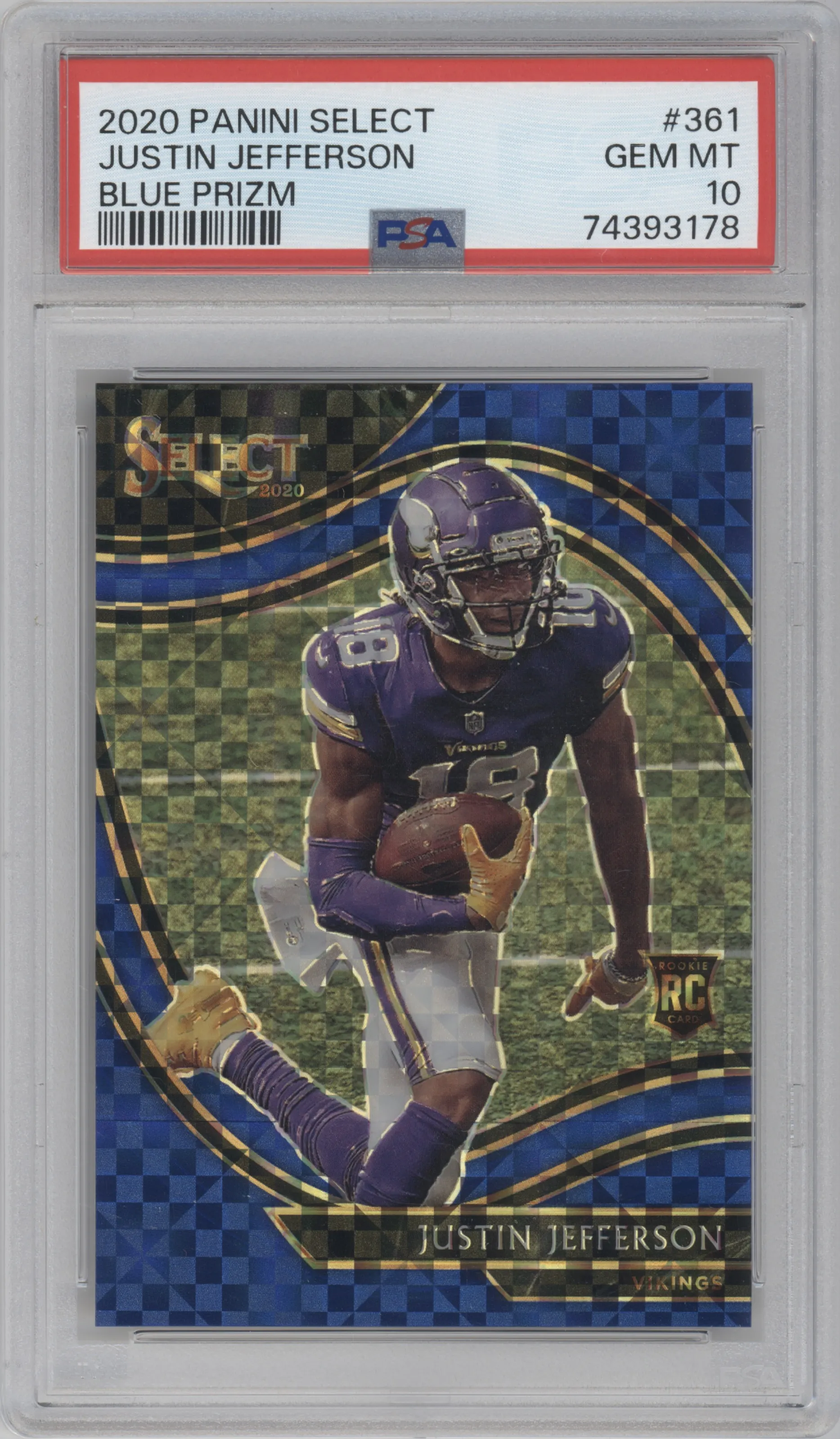 2020 Panini Select Field Lvl. Justin Jefferson Blue Prizm PSA 10