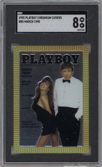 March 1990 from the 1995 Playboy Chromium Cover Cards set graded by SGC and given an overall grade of 8.