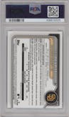 Leo De Vries from the 2024 Bowman Chrome set featuring a Blue Refractor parallel graded by PSA and given an overall grade of 8.