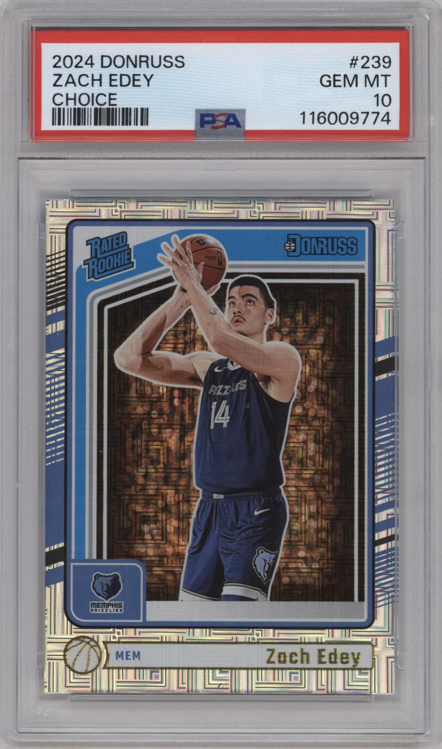 2024 Panini Donruss Rated Rookie Zach Edey Choice #239 PSA 10