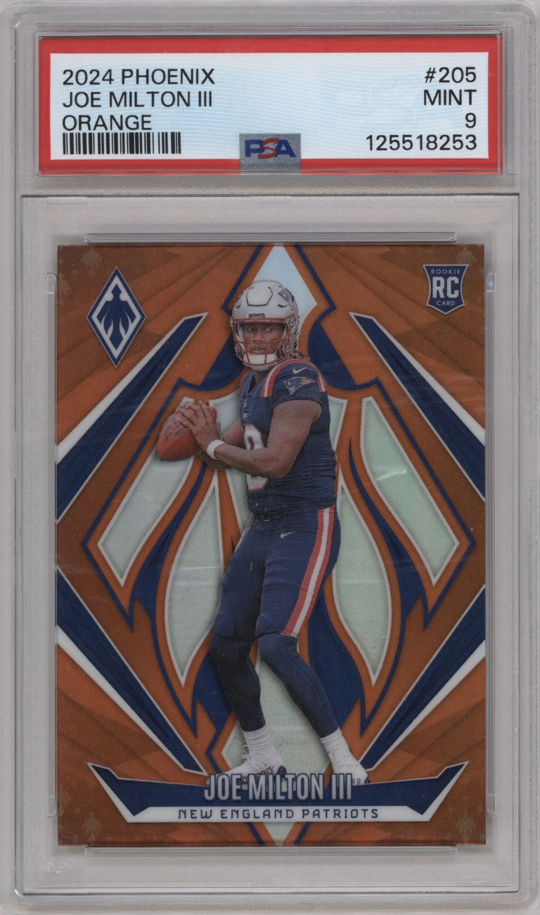 2024 Panini Phoenix Joe Milton III Orange PSA 9