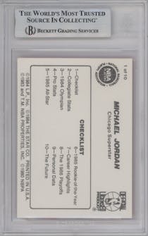 Michael Jordan from the 1986 Star Michael Jordan set graded by Beckett and given an overall grade of 8.5.
