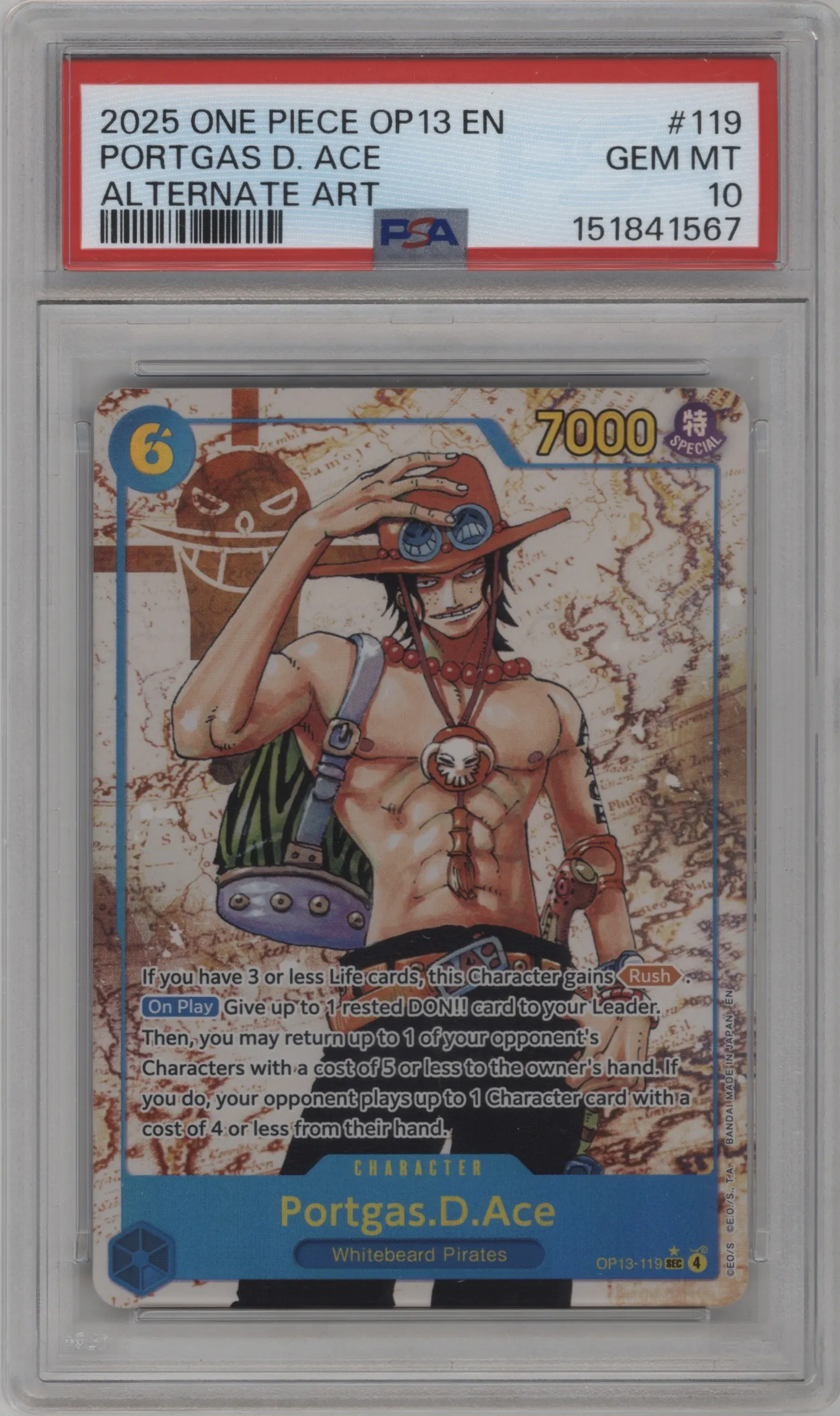 2025 One Piece Carrying On His Will Portgas.D.Ace Alternate Art PSA 10