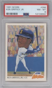 Ken Griffey Jr. from the 1991 Score set graded by PSA and given an overall grade of 8.