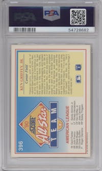 Ken Griffey Jr. from the 1991 Score set graded by PSA and given an overall grade of 8.