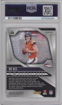 Bo Nix from the 2024 Panini Prizm set featuring a Disco parallel graded by PSA and given an overall grade of 10.