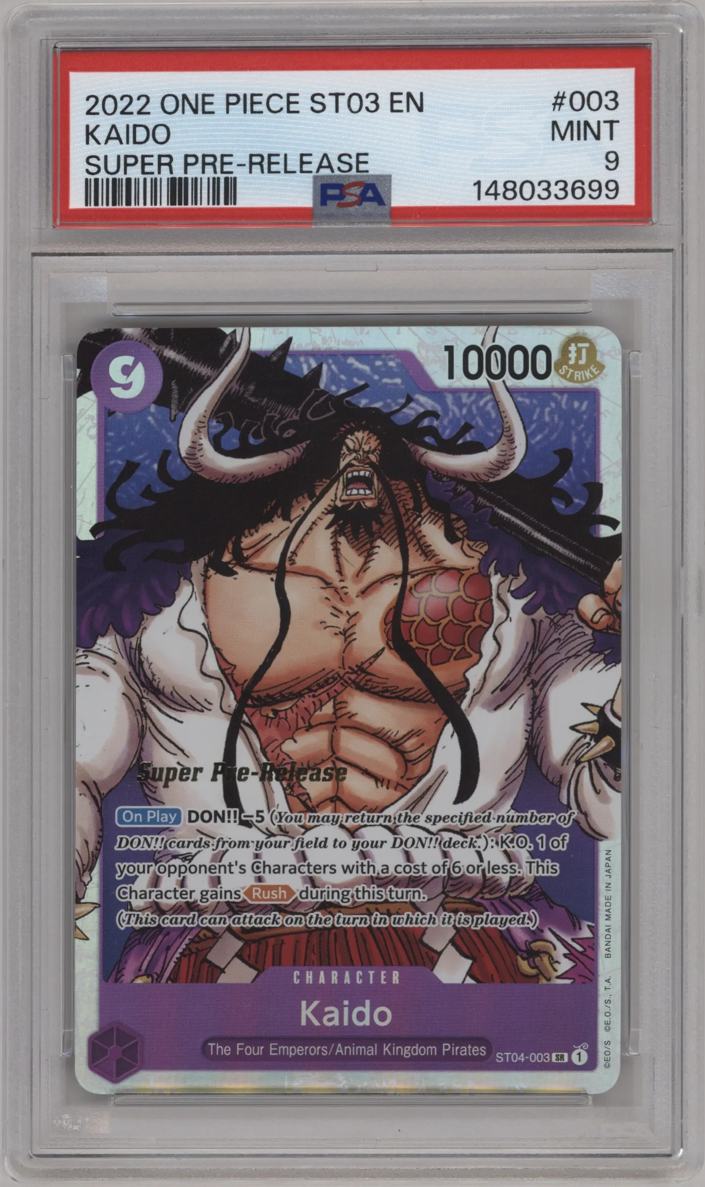 2022 One Piece The Seven Warlords of the Sea Kaido Super Pre-Release PSA 9