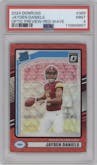 Jayden Daniels from the 2024 Donruss set featuring a Red Wave parallel graded by PSA and given an overall grade of 9.