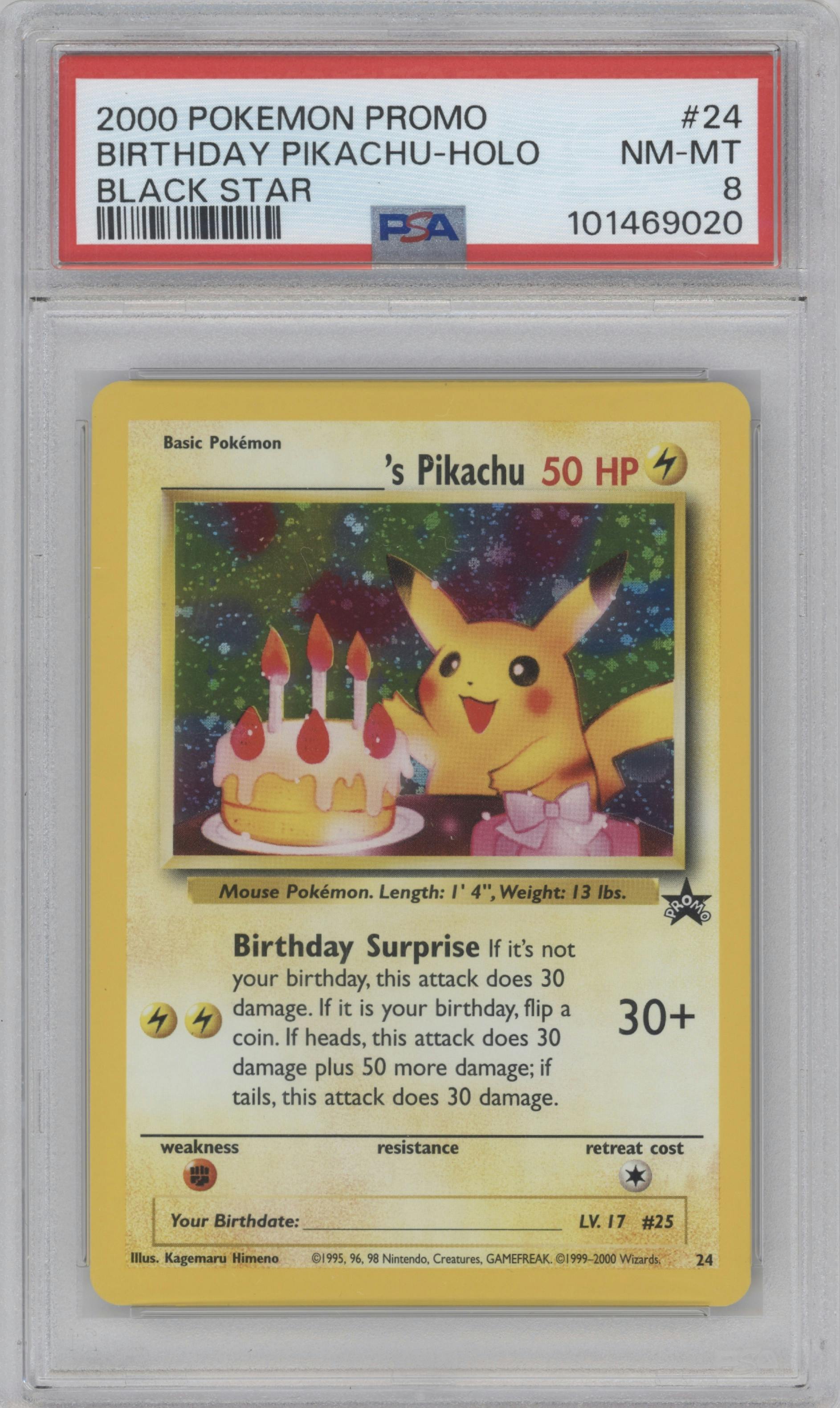 _____'s Pikachu from the 2000 Pokemon set graded by PSA and given an overall grade of 8.